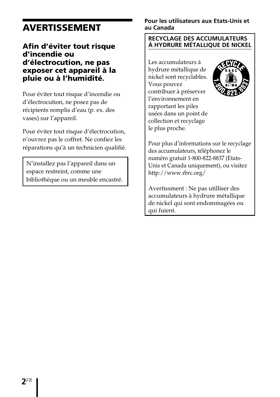 Avertissement | Sony MDR DS3000 User Manual | Page 28 / 108