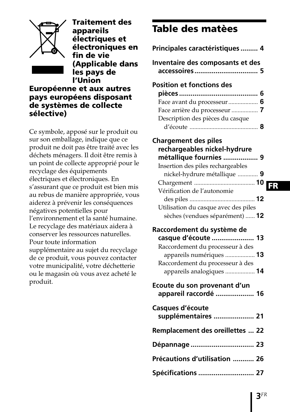 Table des matèes | Sony MDR DS3000 User Manual | Page 29 / 108