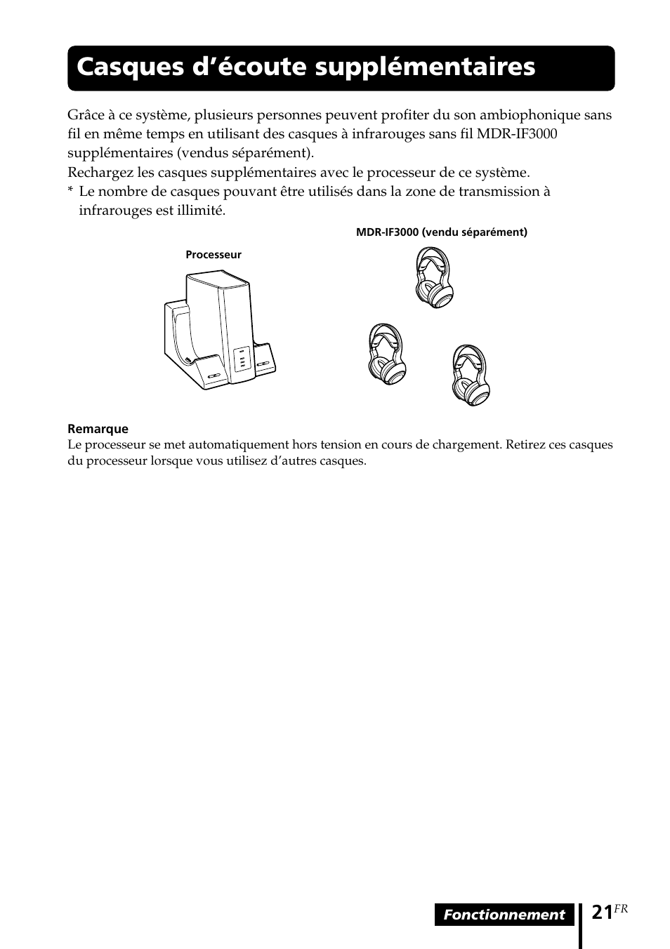 Casques d’écoute supplémentaires, Casques d’écoute, Supplémentaires | Sony MDR DS3000 User Manual | Page 47 / 108