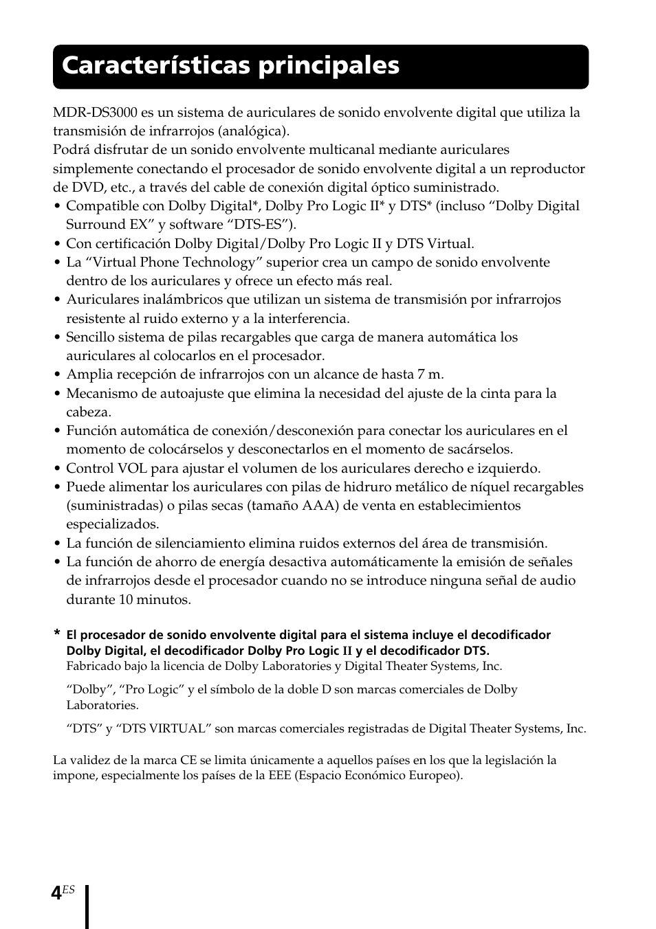 Características principales | Sony MDR DS3000 User Manual | Page 56 / 108
