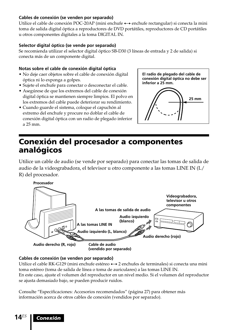 Conexión del procesador a componentes analógicos, Conexión del procesador a, Componentes analógicos | Sony MDR DS3000 User Manual | Page 66 / 108