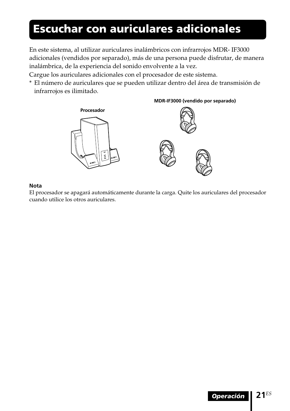 Escuchar con auriculares adicionales, Escuchar con auriculares, Adicionales | Sony MDR DS3000 User Manual | Page 73 / 108