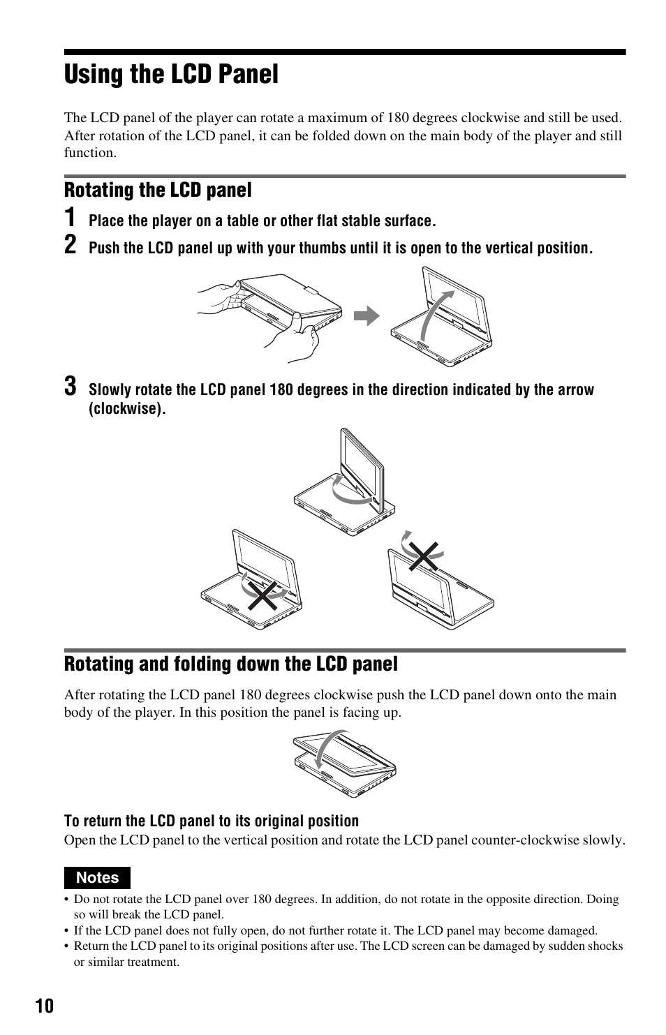 Using the lcd panel | Sony DVP-FX850 User Manual | Page 10 / 52