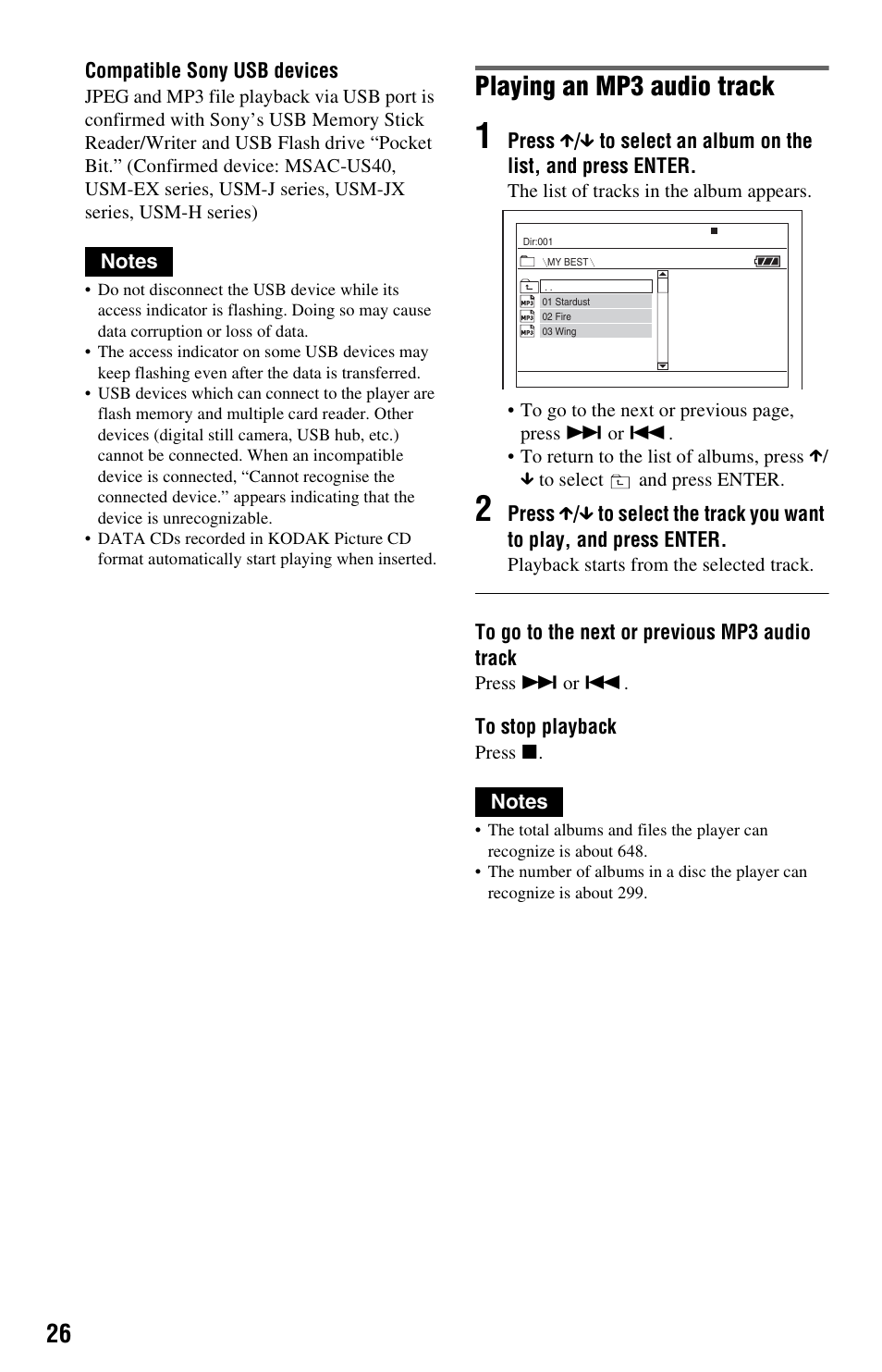 Playing an mp3 audio track | Sony DVP-FX850 User Manual | Page 26 / 52