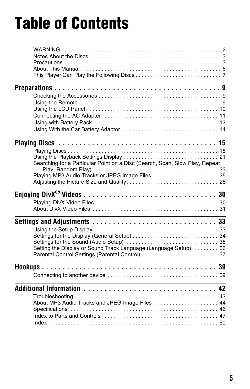 Sony DVP-FX850 User Manual | Page 5 / 52