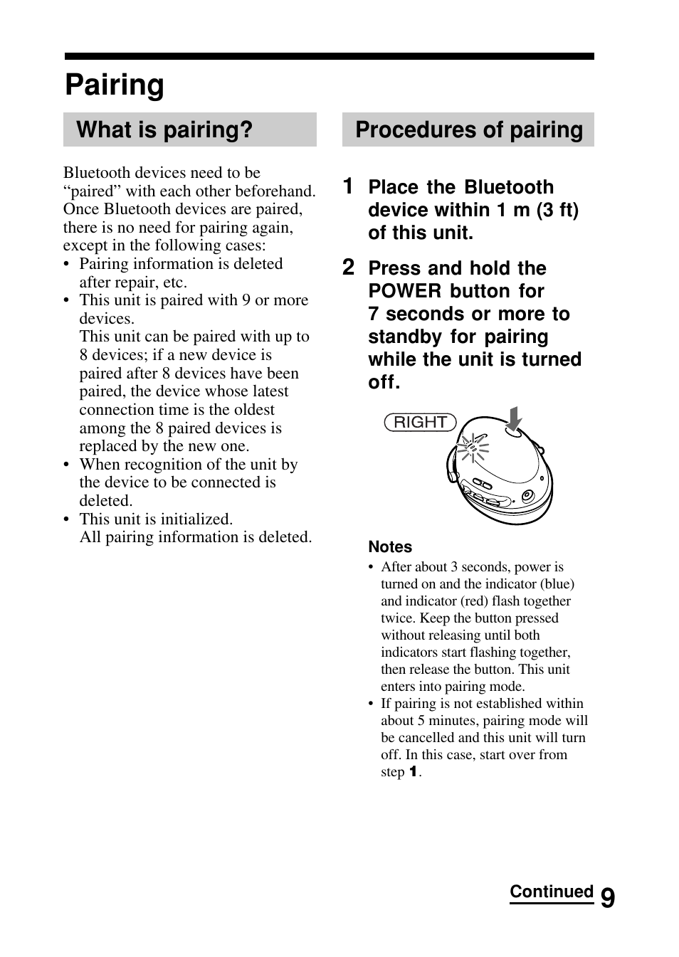 Pairing, What is pairing, Procedures of pairing | What is pairing? procedures of pairing, Procedures of pairing 1 | Sony DR-BT50 User Manual | Page 9 / 28