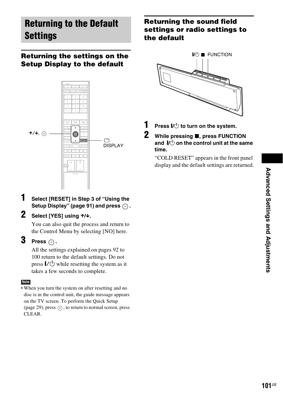 Returning to the default settings | Sony DAV-LF1H User Manual | Page 101 / 127