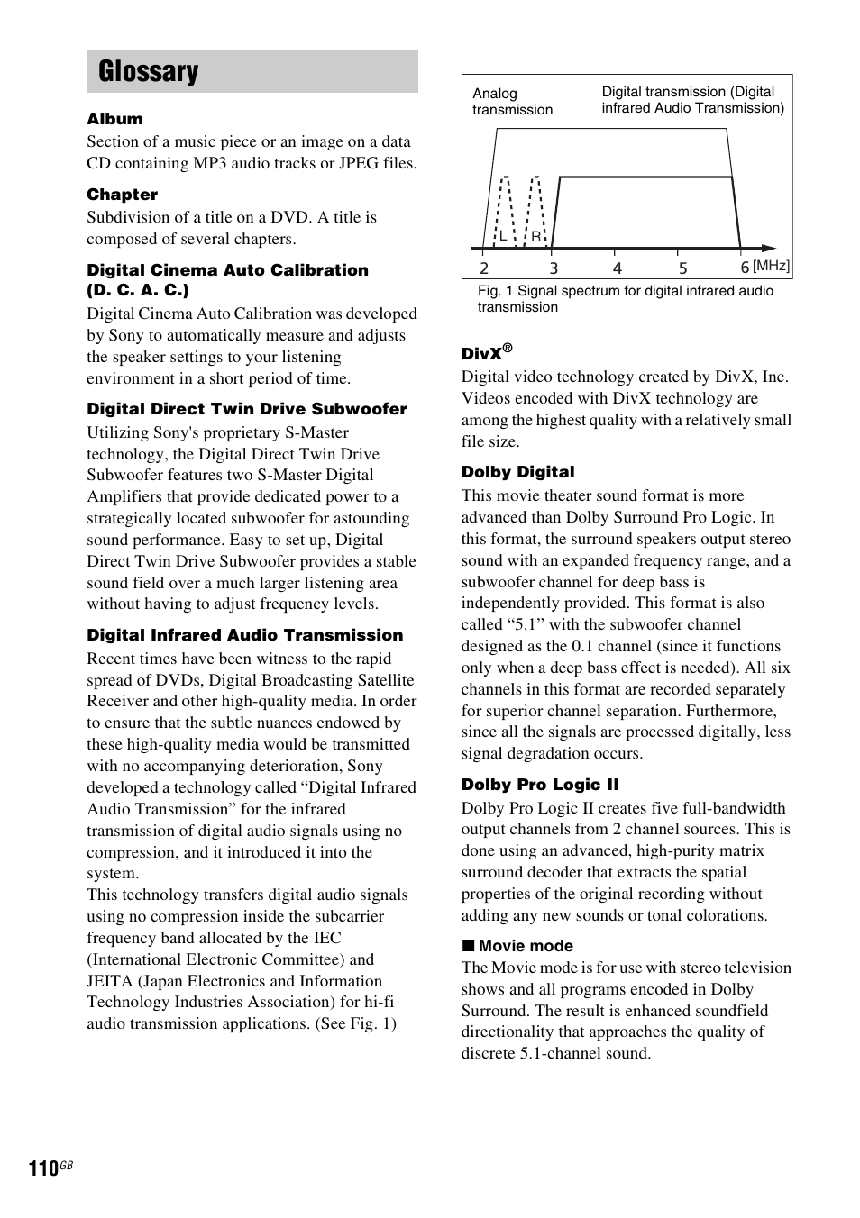 Glossary | Sony DAV-LF1H User Manual | Page 110 / 127