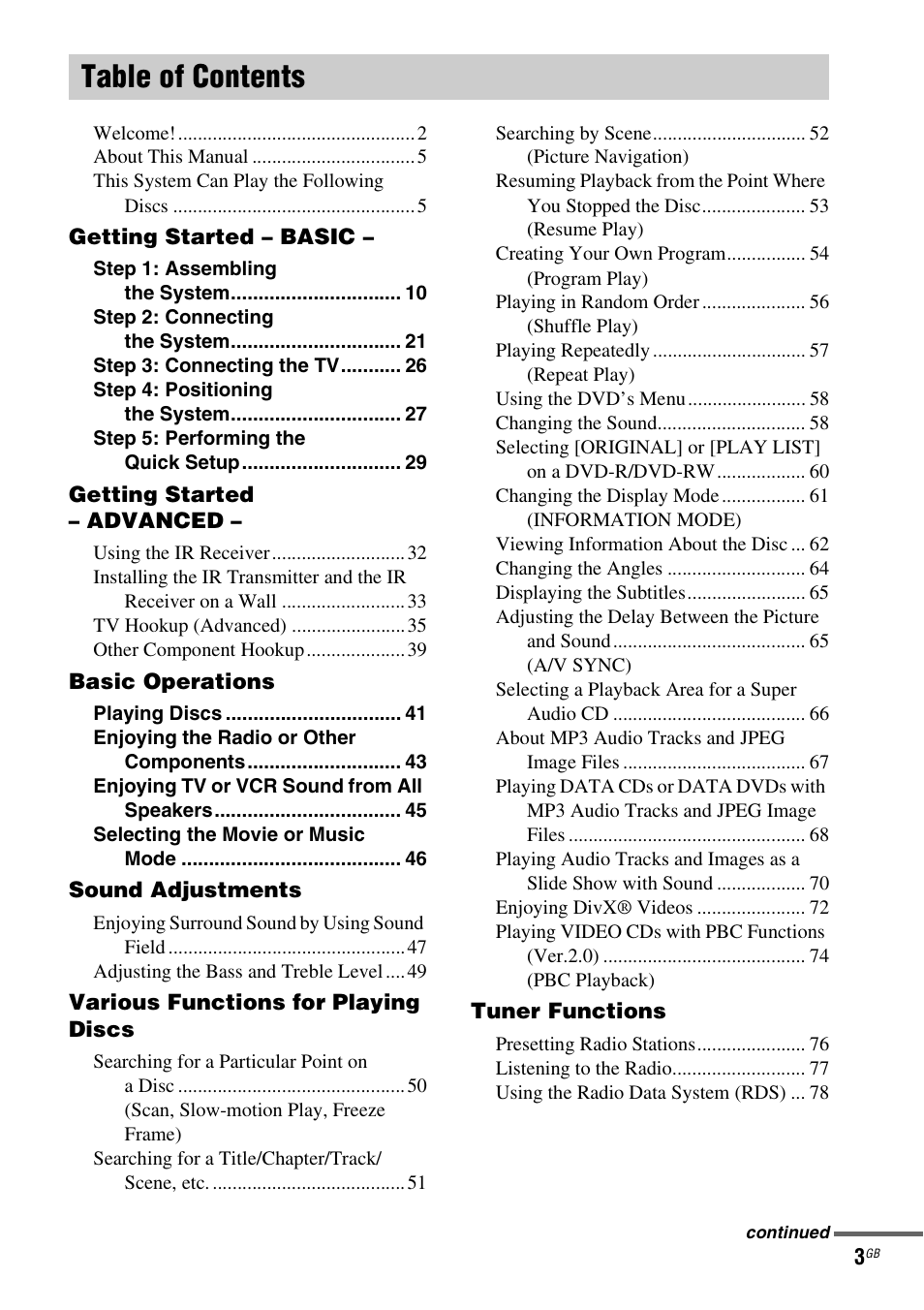Sony DAV-LF1H User Manual | Page 3 / 127