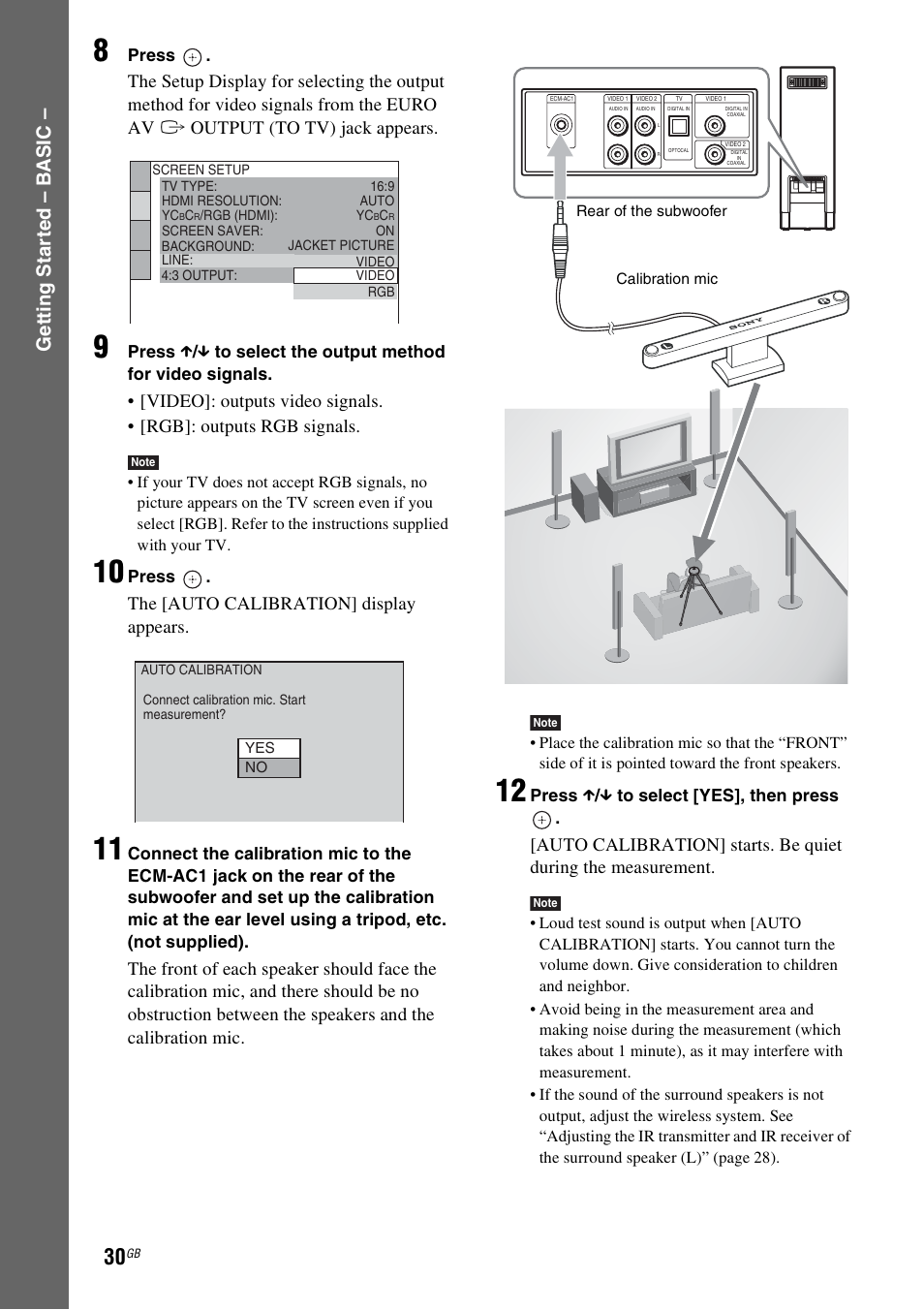 Ge tting star te d – b a sic, The [auto calibration] display appears | Sony DAV-LF1H User Manual | Page 30 / 127