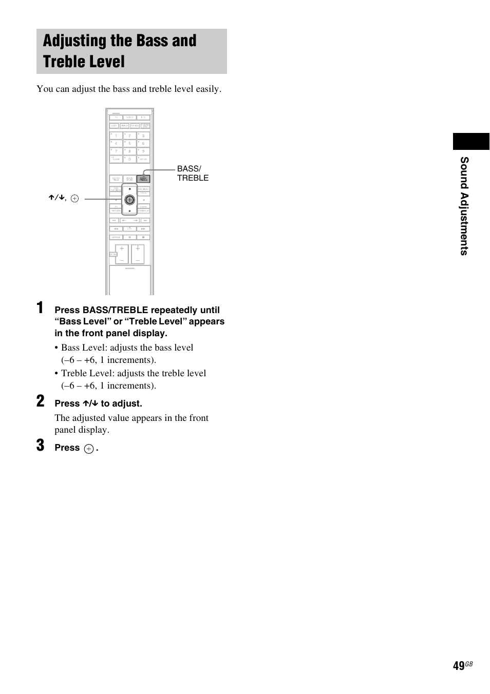 Adjusting the bass and treble level | Sony DAV-LF1H User Manual | Page 49 / 127
