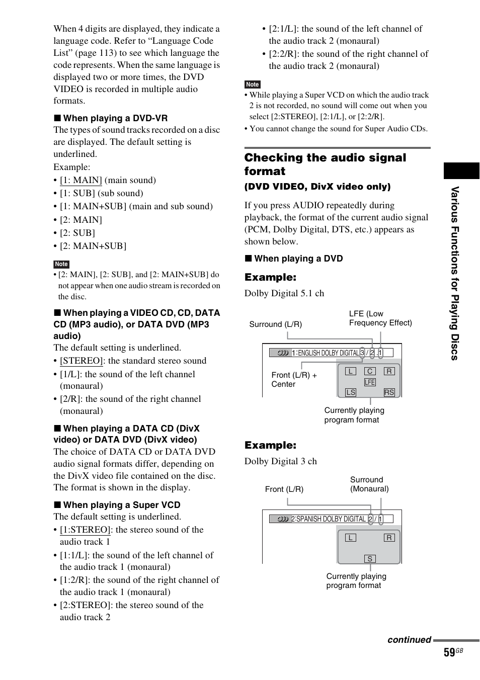 Checking the audio signal format | Sony DAV-LF1H User Manual | Page 59 / 127