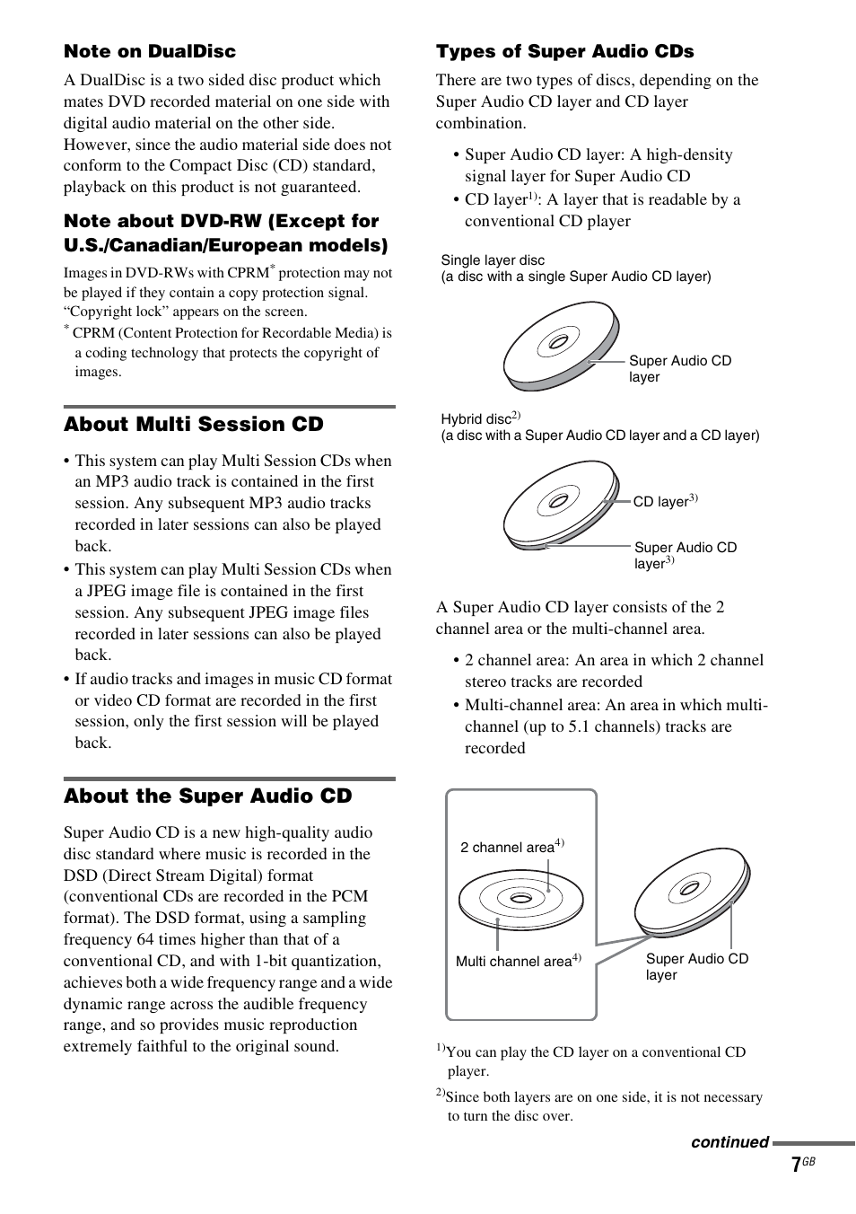 About multi session cd, About the super audio cd | Sony DAV-LF1H User Manual | Page 7 / 127