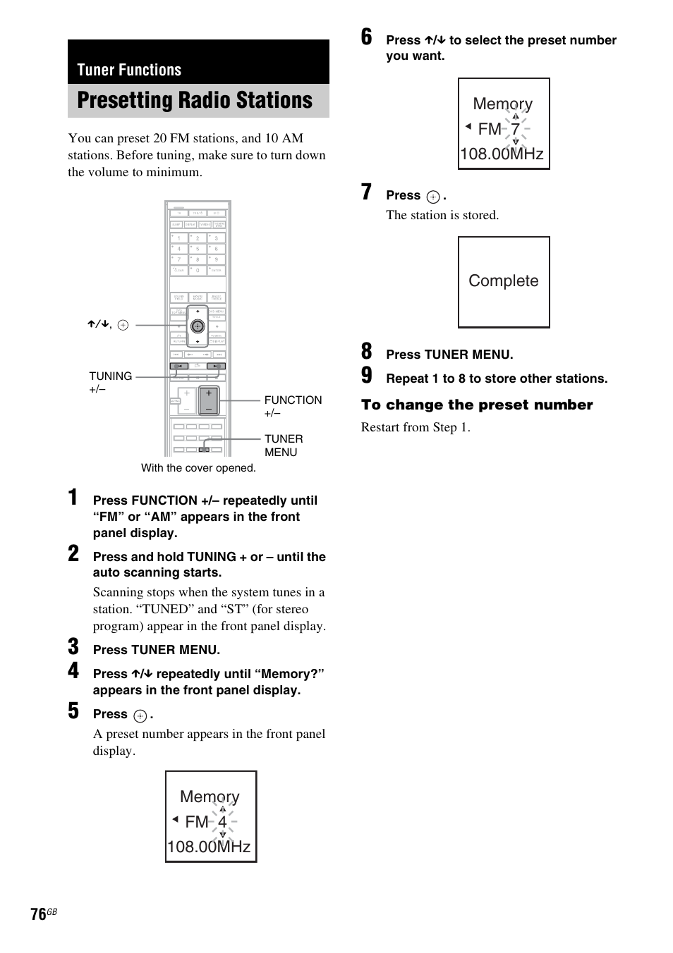 Tuner functions, Presetting radio stations | Sony DAV-LF1H User Manual | Page 76 / 127