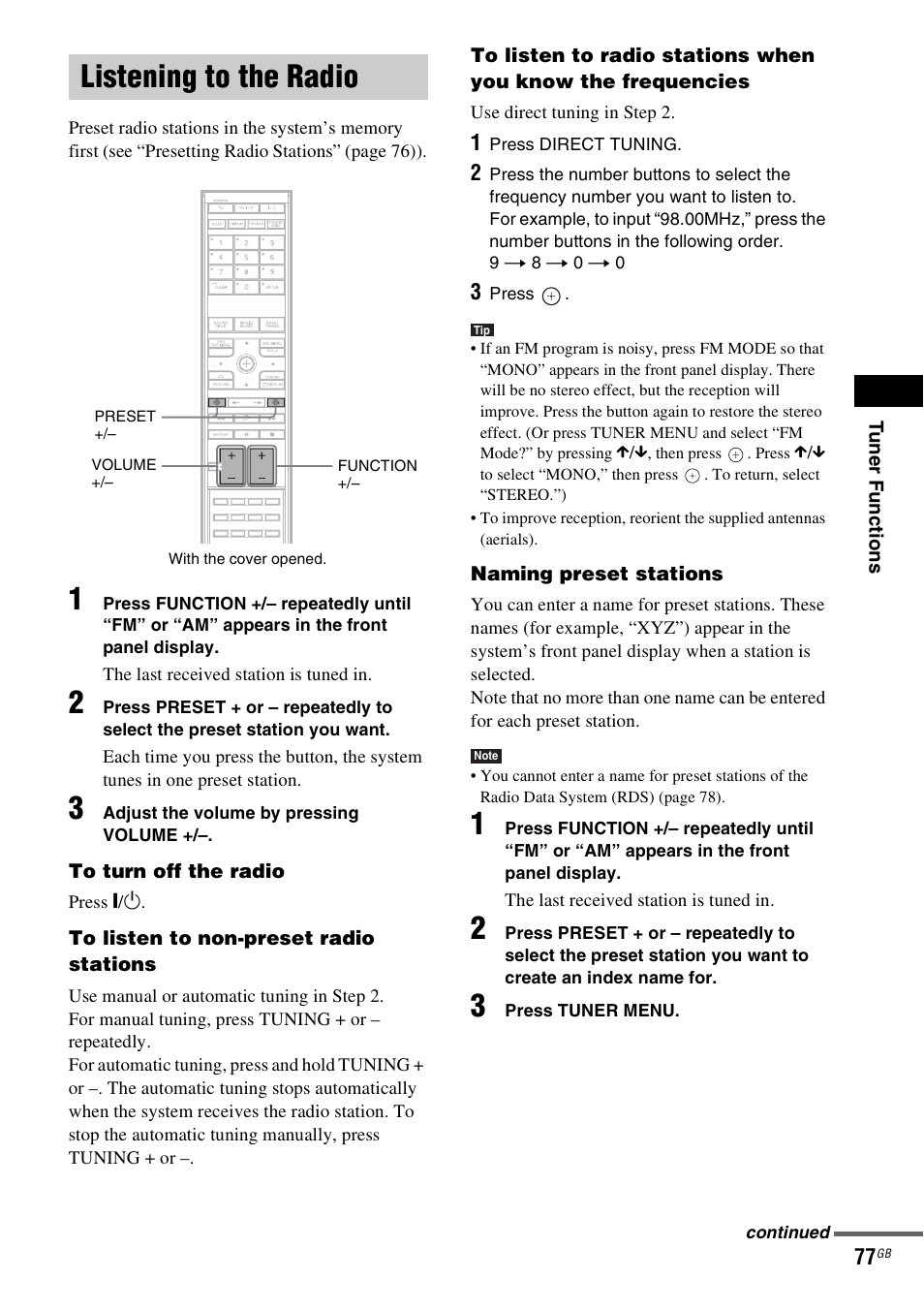 Listening to the radio | Sony DAV-LF1H User Manual | Page 77 / 127