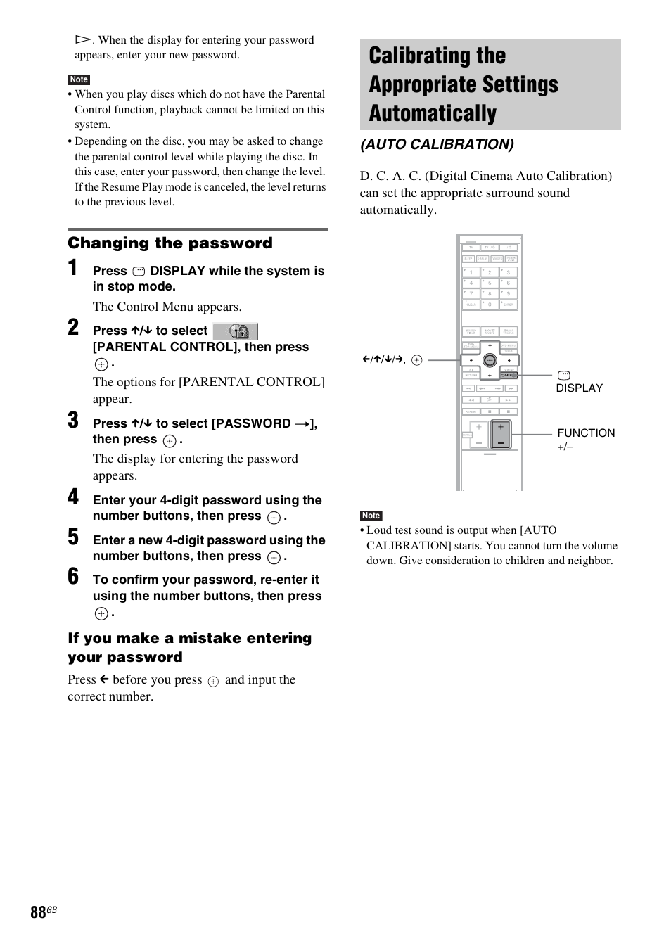 Changing the password, Calibrating the appropriate settings automatically, Calibrating the appropriate settings | Automatically (auto calibration) | Sony DAV-LF1H User Manual | Page 88 / 127