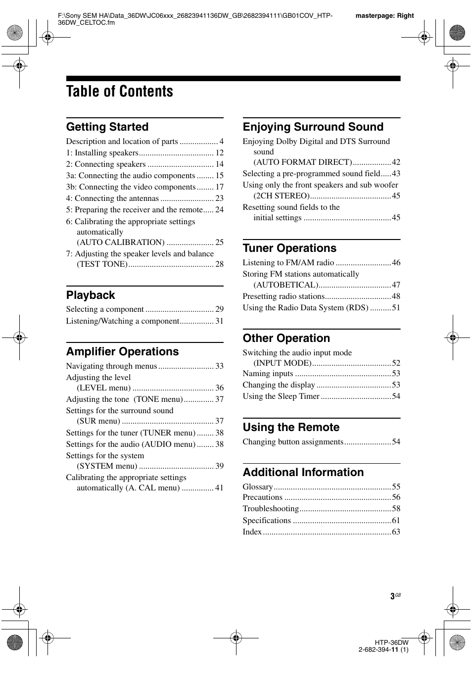 Sony Model HTP-36DW User Manual | Page 3 / 64