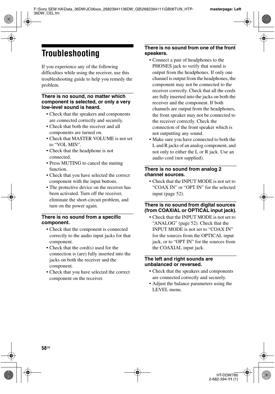 Troubleshooting | Sony Model HTP-36DW User Manual | Page 58 / 64