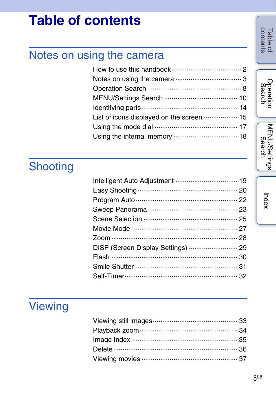 Sony Cyber-shot 4-176-667-12(1) User Manual | Page 5 / 128