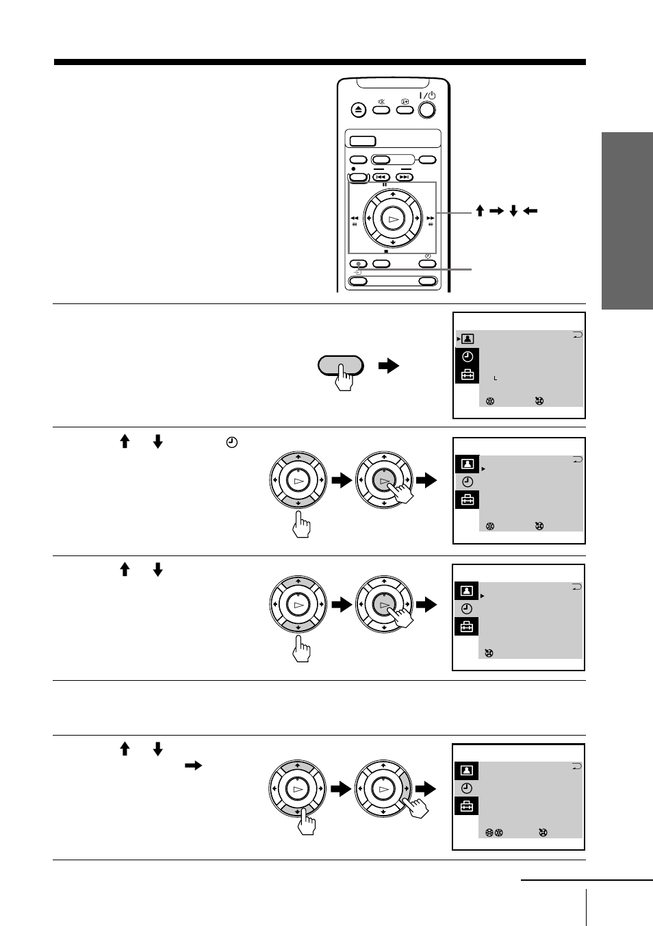 Step 5: setting the clock, Press menu, Press m or m to select , then press enter | Getting started, Menu, M / , / m / < / enter menu | Sony Trinitron KV-VF21M70 User Manual | Page 9 / 62