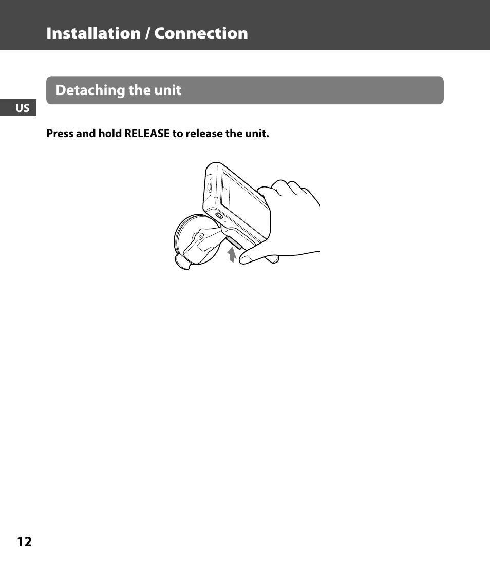 Installation / connection, Detaching the unit | Sony 4-000-805-11 User Manual | Page 12 / 88