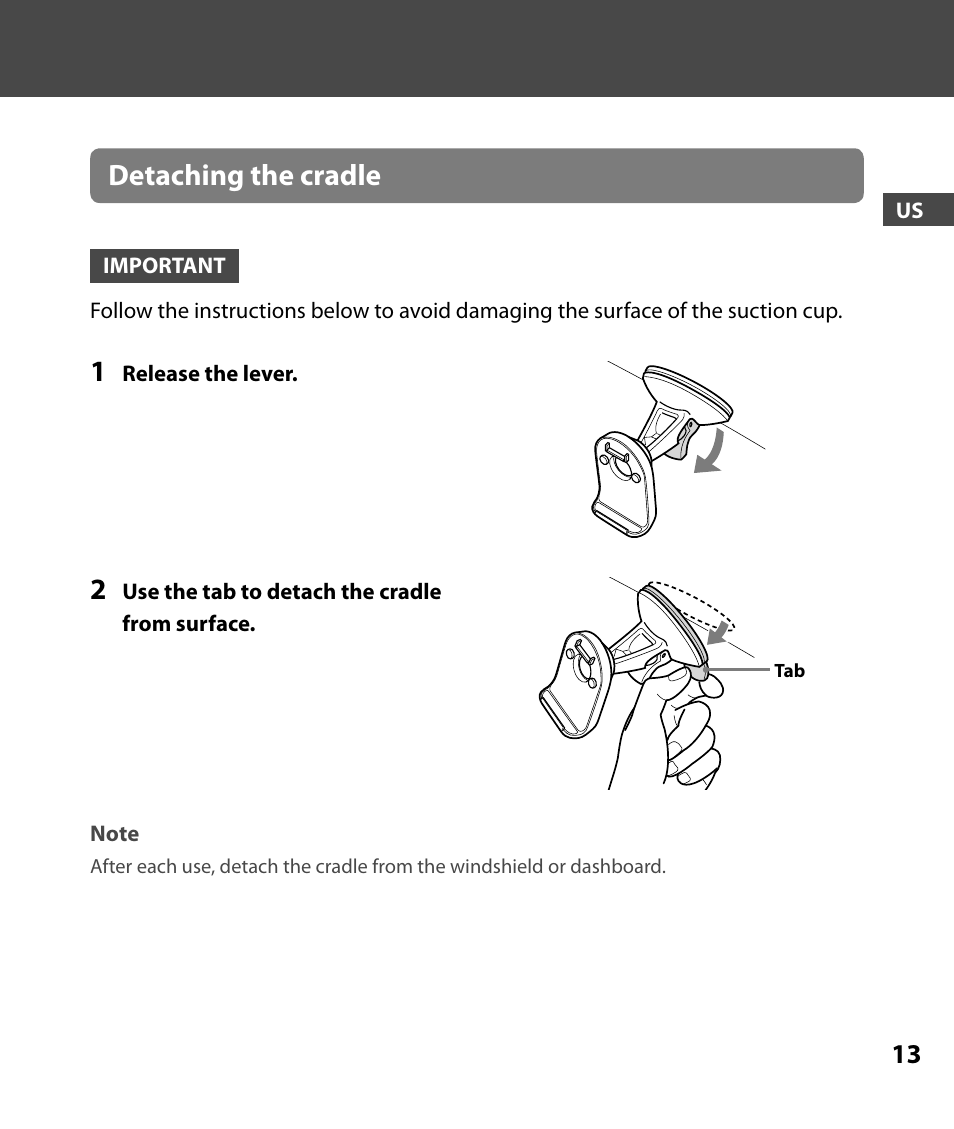Detaching the cradle | Sony 4-000-805-11 User Manual | Page 13 / 88