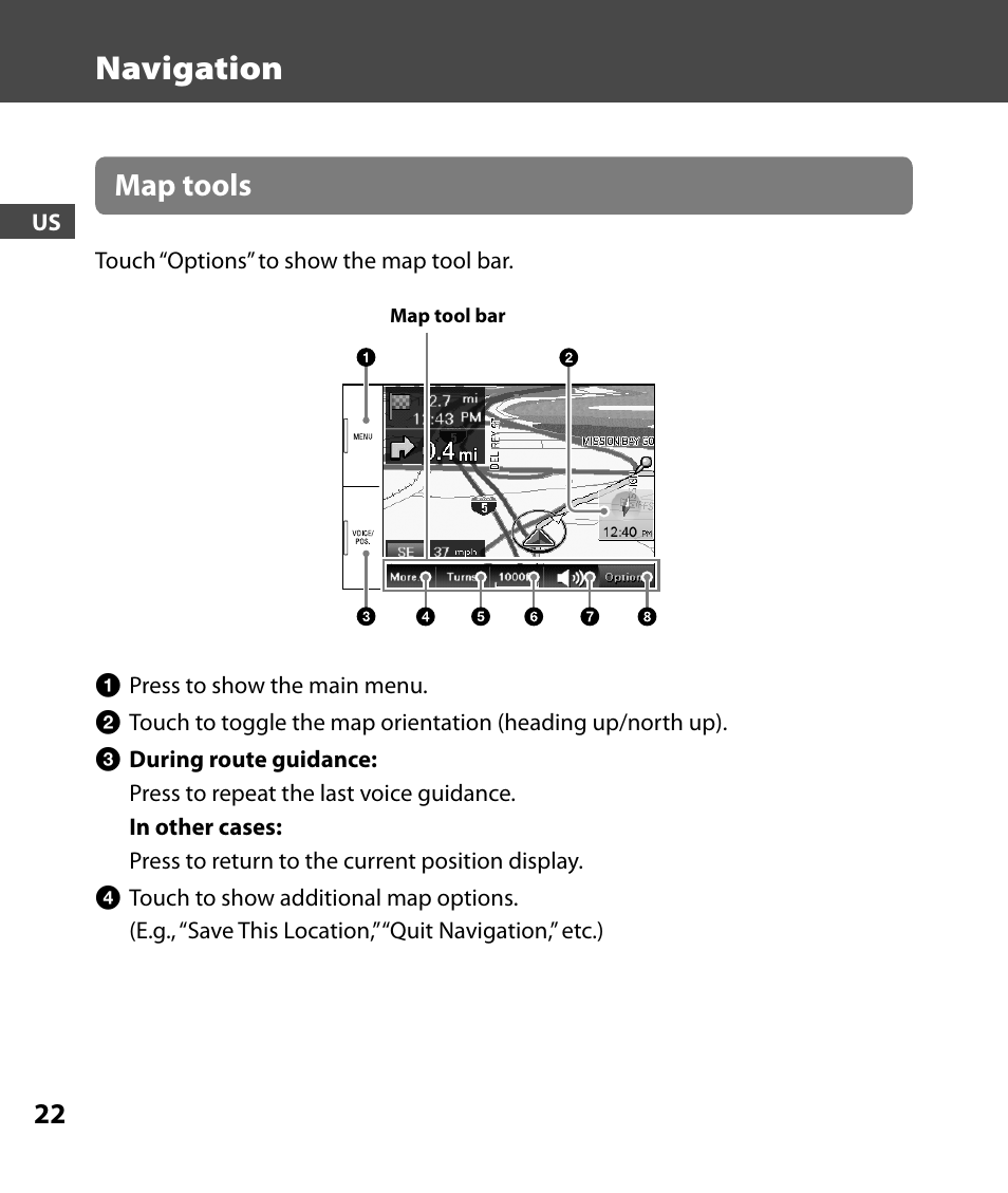 Navigation, Map tools | Sony 4-000-805-11 User Manual | Page 22 / 88