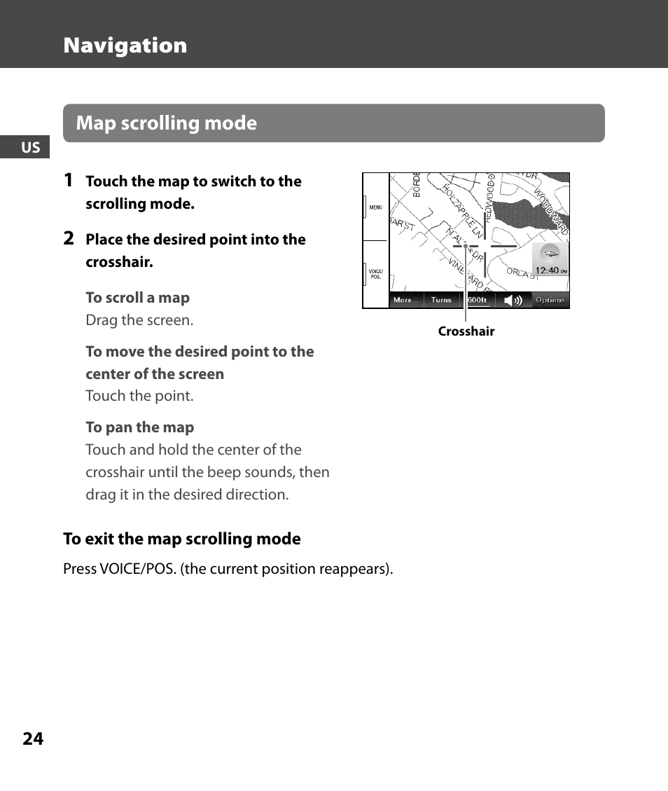 Navigation, Map scrolling mode 1 | Sony 4-000-805-11 User Manual | Page 24 / 88