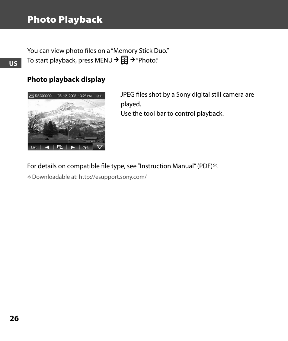 Photo playback | Sony 4-000-805-11 User Manual | Page 26 / 88