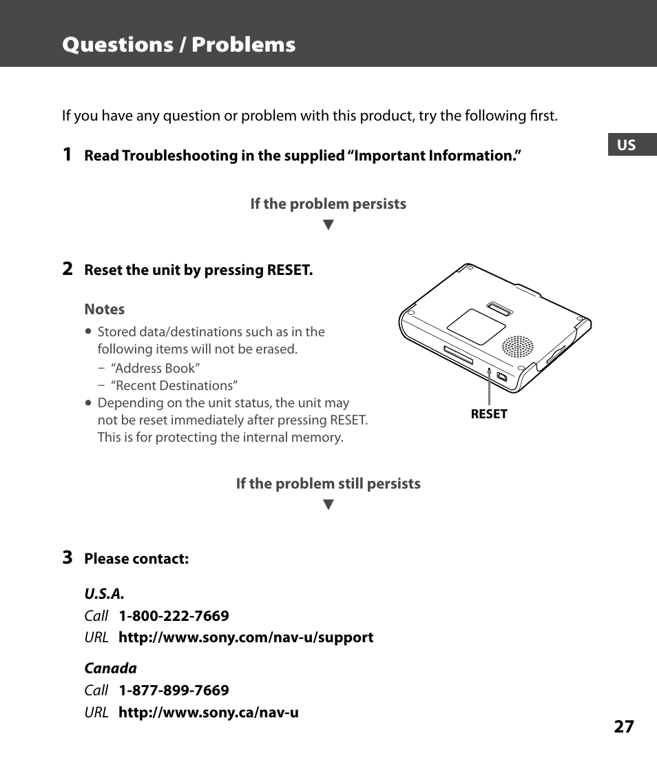 Questions / problems | Sony 4-000-805-11 User Manual | Page 27 / 88