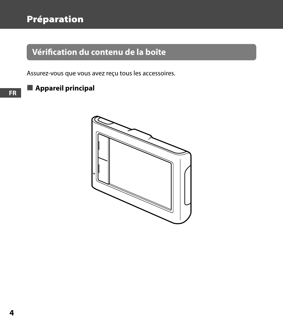 Préparation, Vérification du contenu de la boîte | Sony 4-000-805-11 User Manual | Page 32 / 88