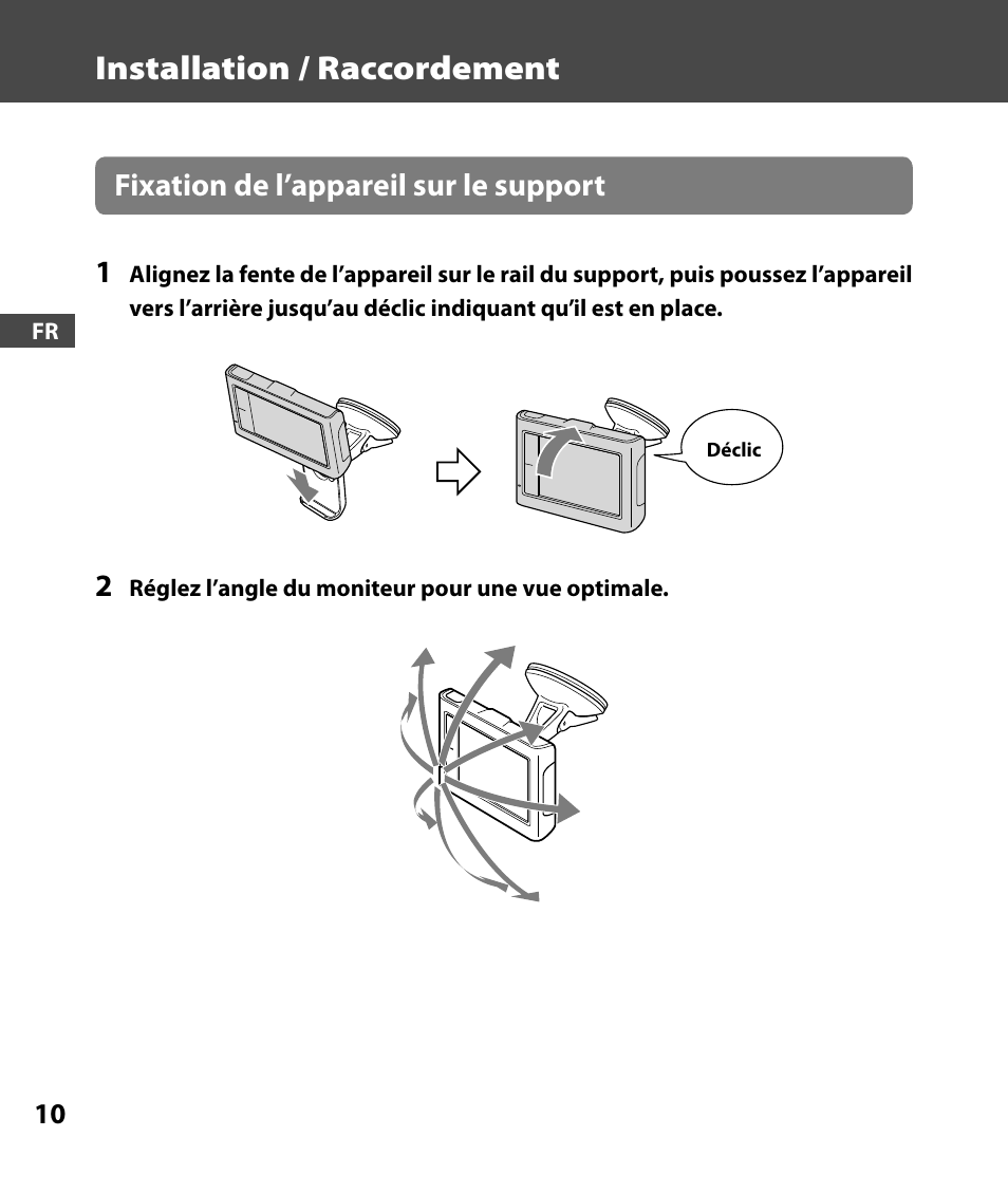 Installation / raccordement, Fixation de l’appareil sur le support 1 | Sony 4-000-805-11 User Manual | Page 38 / 88