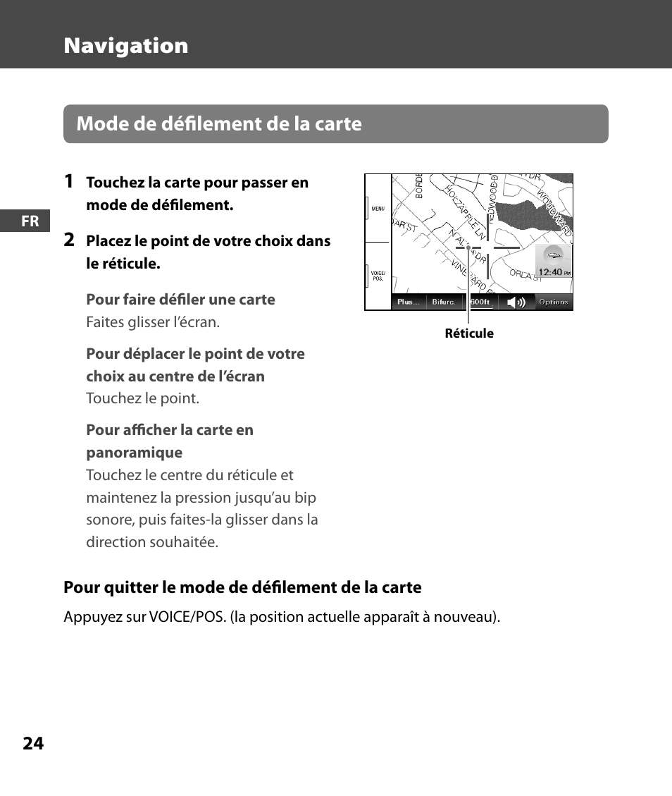 Navigation, Mode de défilement de la carte 1 | Sony 4-000-805-11 User Manual | Page 52 / 88