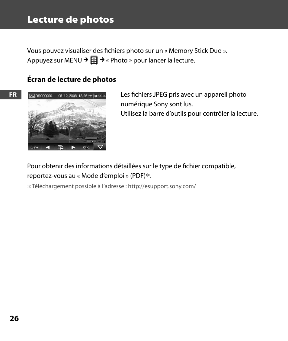 Lecture de photos | Sony 4-000-805-11 User Manual | Page 54 / 88