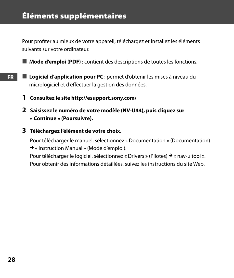 Éléments supplémentaires | Sony 4-000-805-11 User Manual | Page 56 / 88