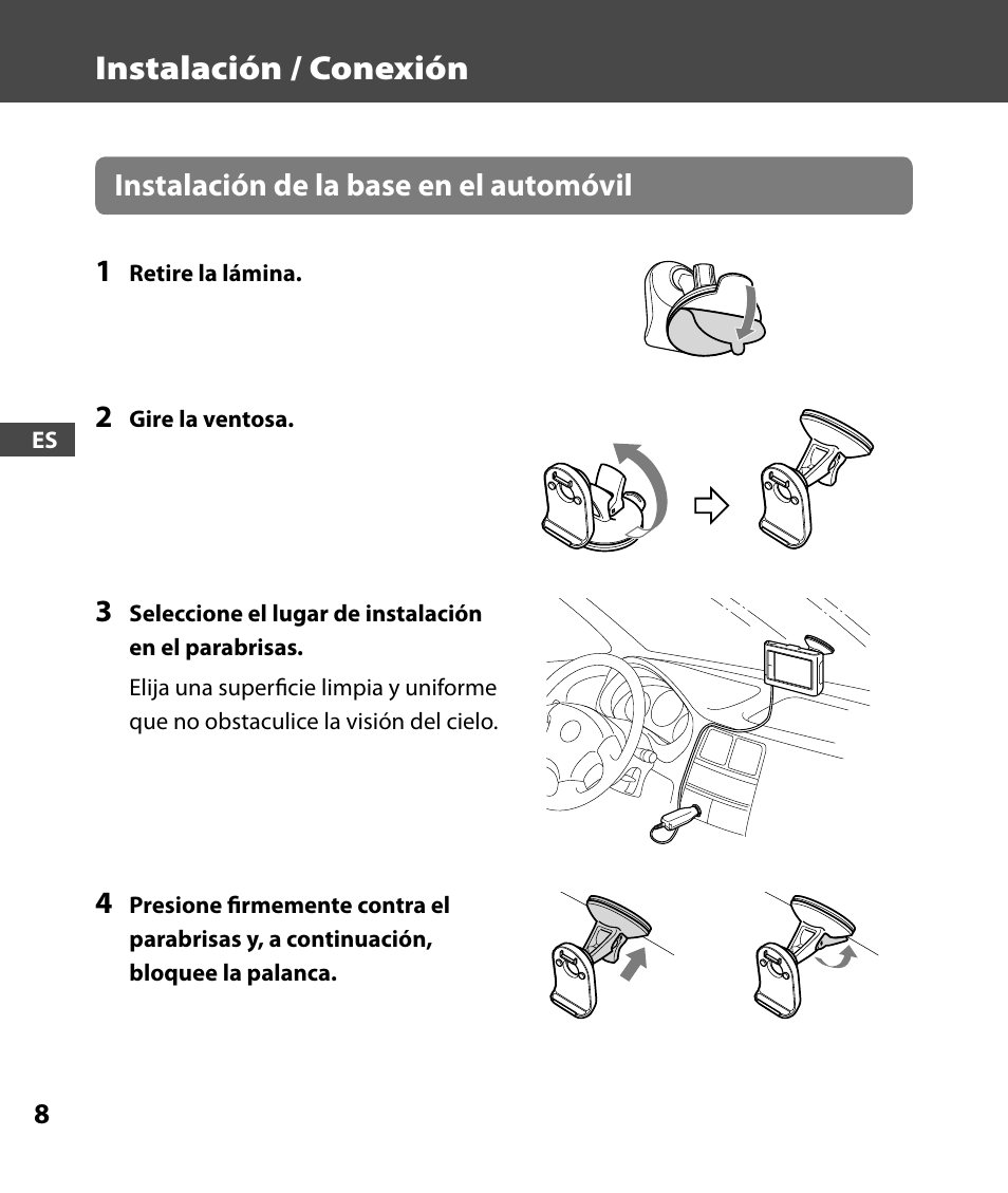 Instalación / conexión, Instalación de la base en el automóvil 1 | Sony 4-000-805-11 User Manual | Page 64 / 88