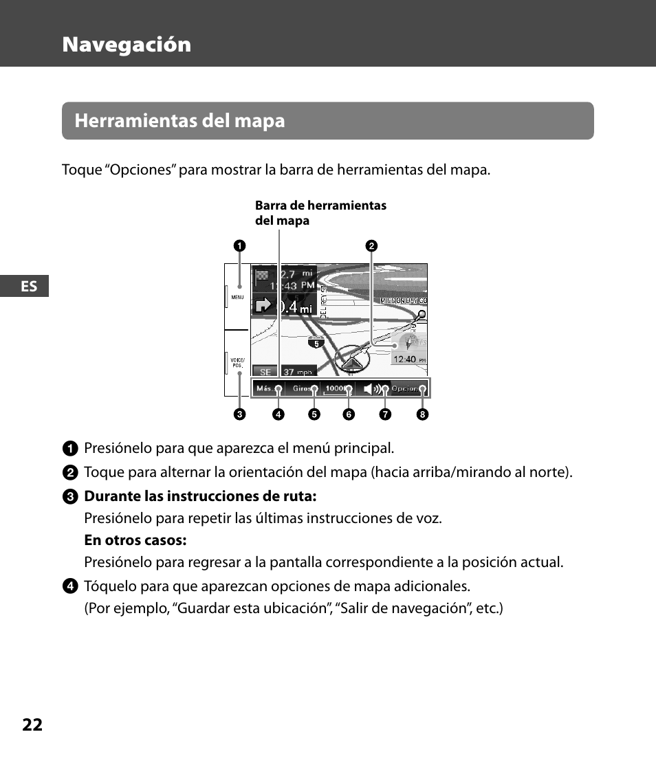 Navegación, Herramientas del mapa | Sony 4-000-805-11 User Manual | Page 78 / 88