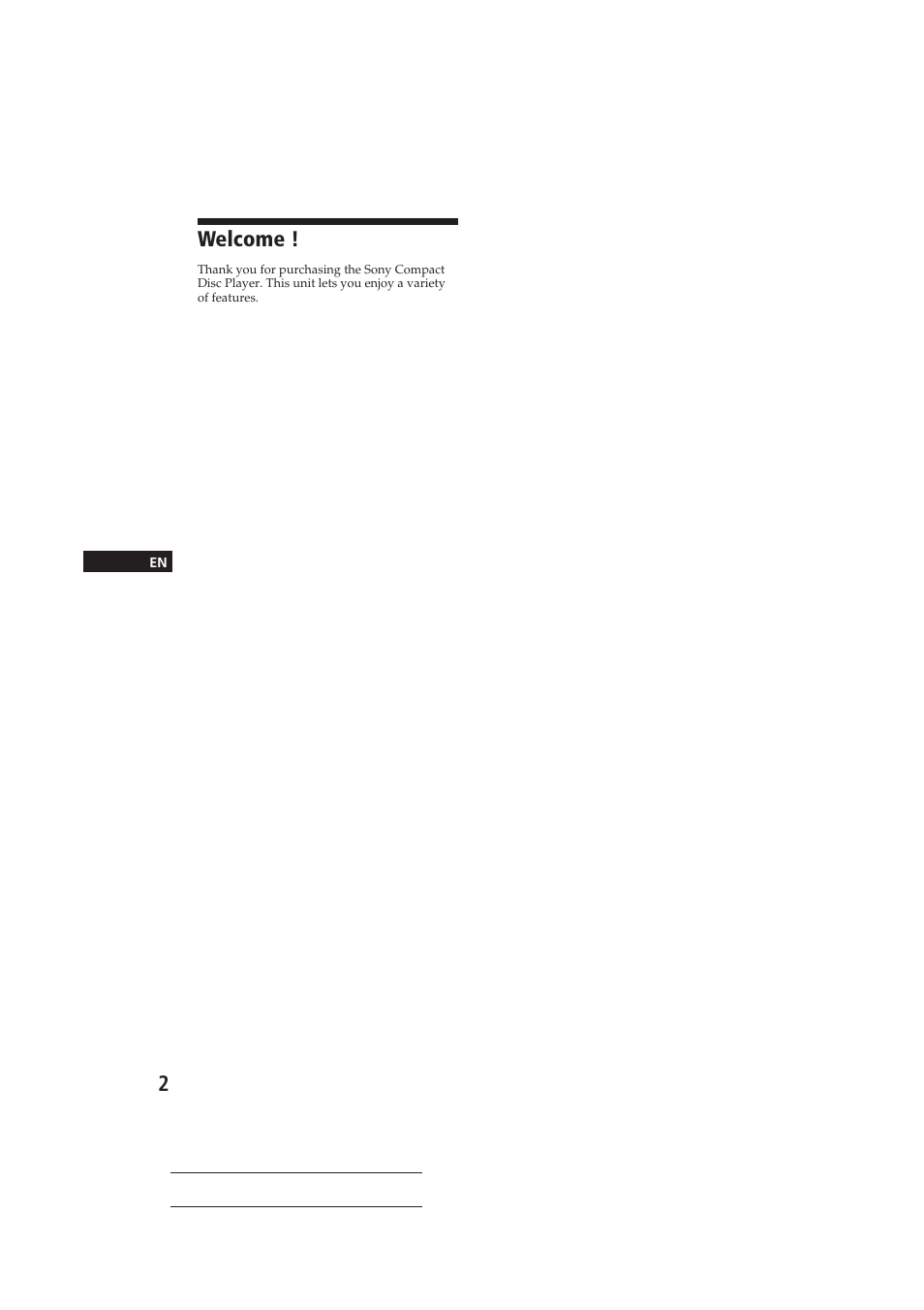 Welcome | Sony CDX-3150 User Manual | Page 2 / 59