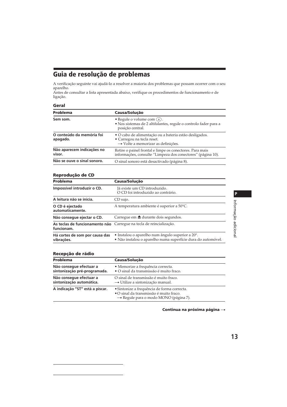Guia de resolução de problemas | Sony CDX-3150 User Manual | Page 42 / 59