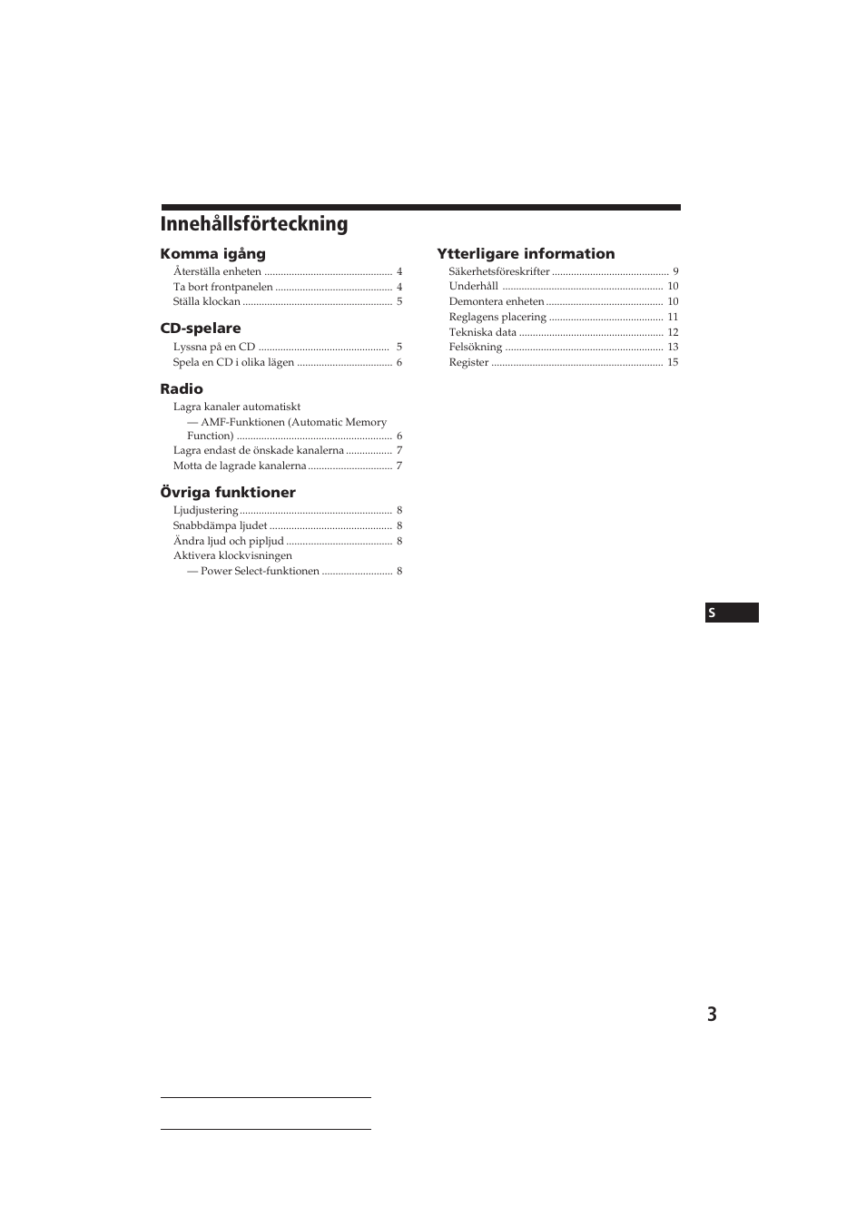 Innehållsförteckning | Sony CDX-3150 User Manual | Page 46 / 59