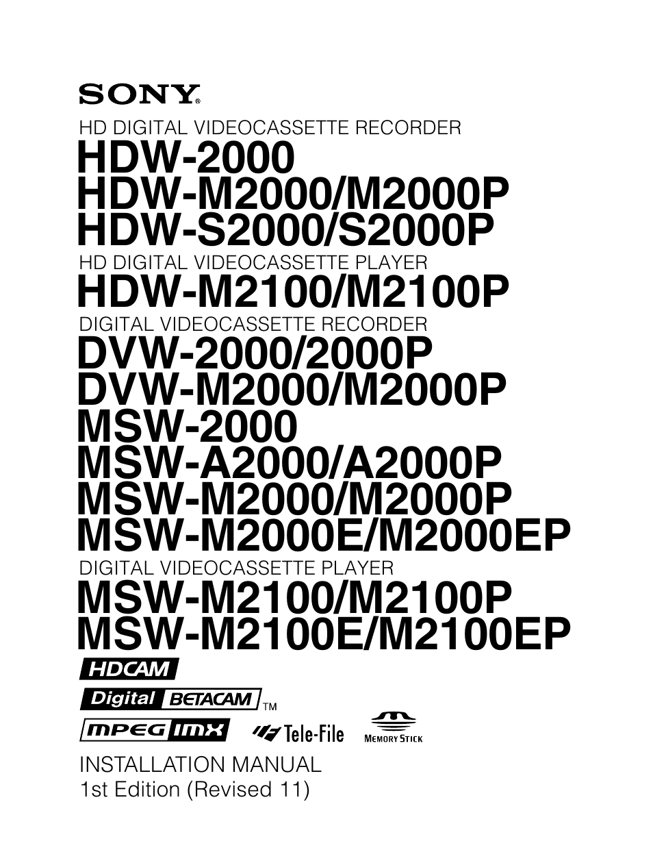 Sony HDW-2000 User Manual | 48 pages