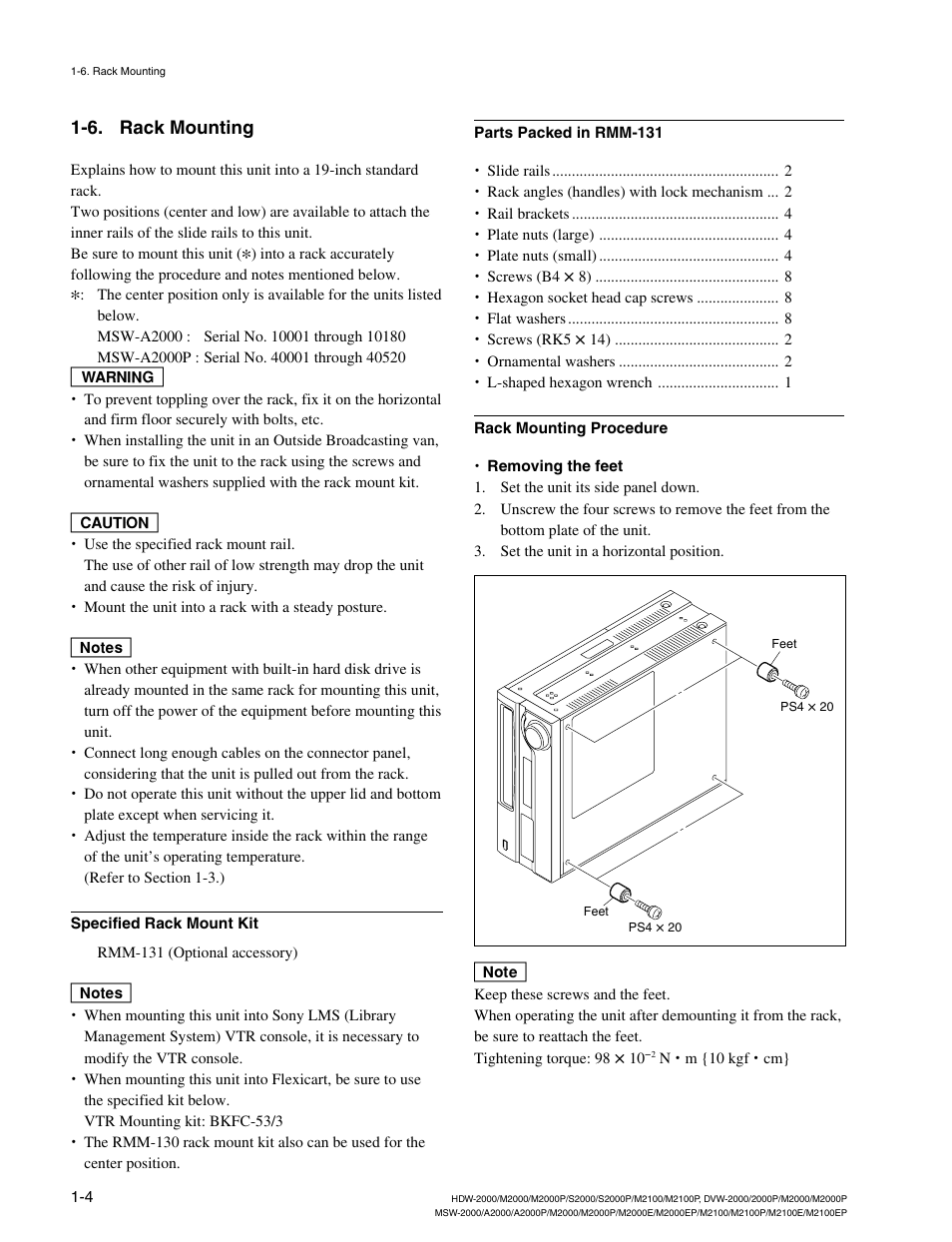 6. rack mounting | Sony HDW-2000 User Manual | Page 10 / 48