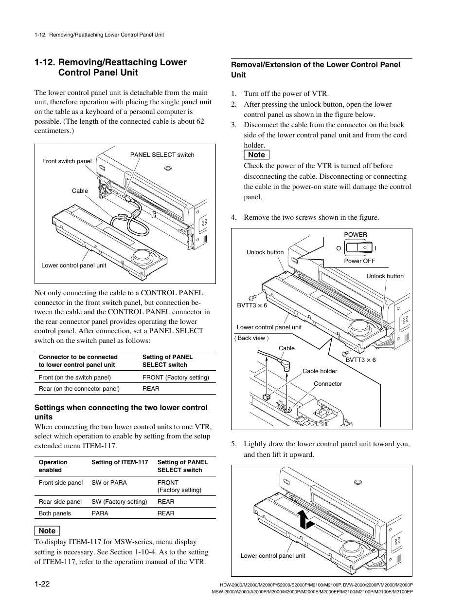 12. removing/reattaching lower control panel unit | Sony HDW-2000 User Manual | Page 28 / 48