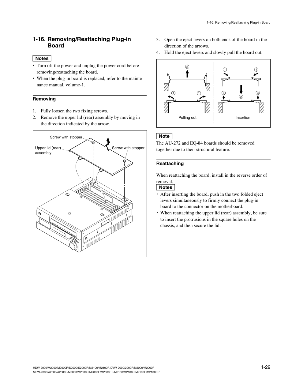 16. removing/reattaching plug-in board | Sony HDW-2000 User Manual | Page 35 / 48