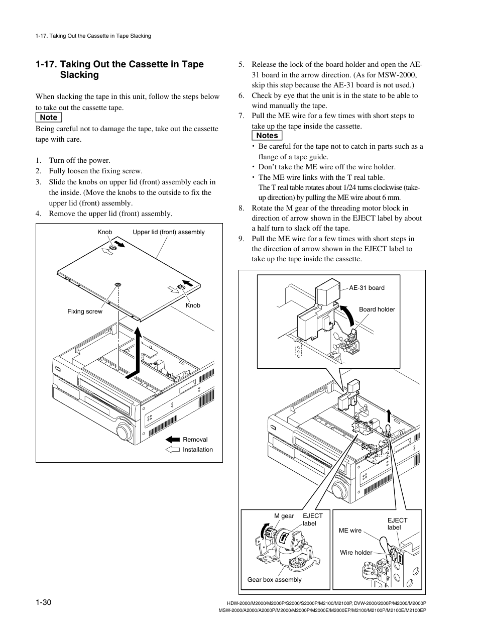 17. taking out the cassette in tape slacking | Sony HDW-2000 User Manual | Page 36 / 48