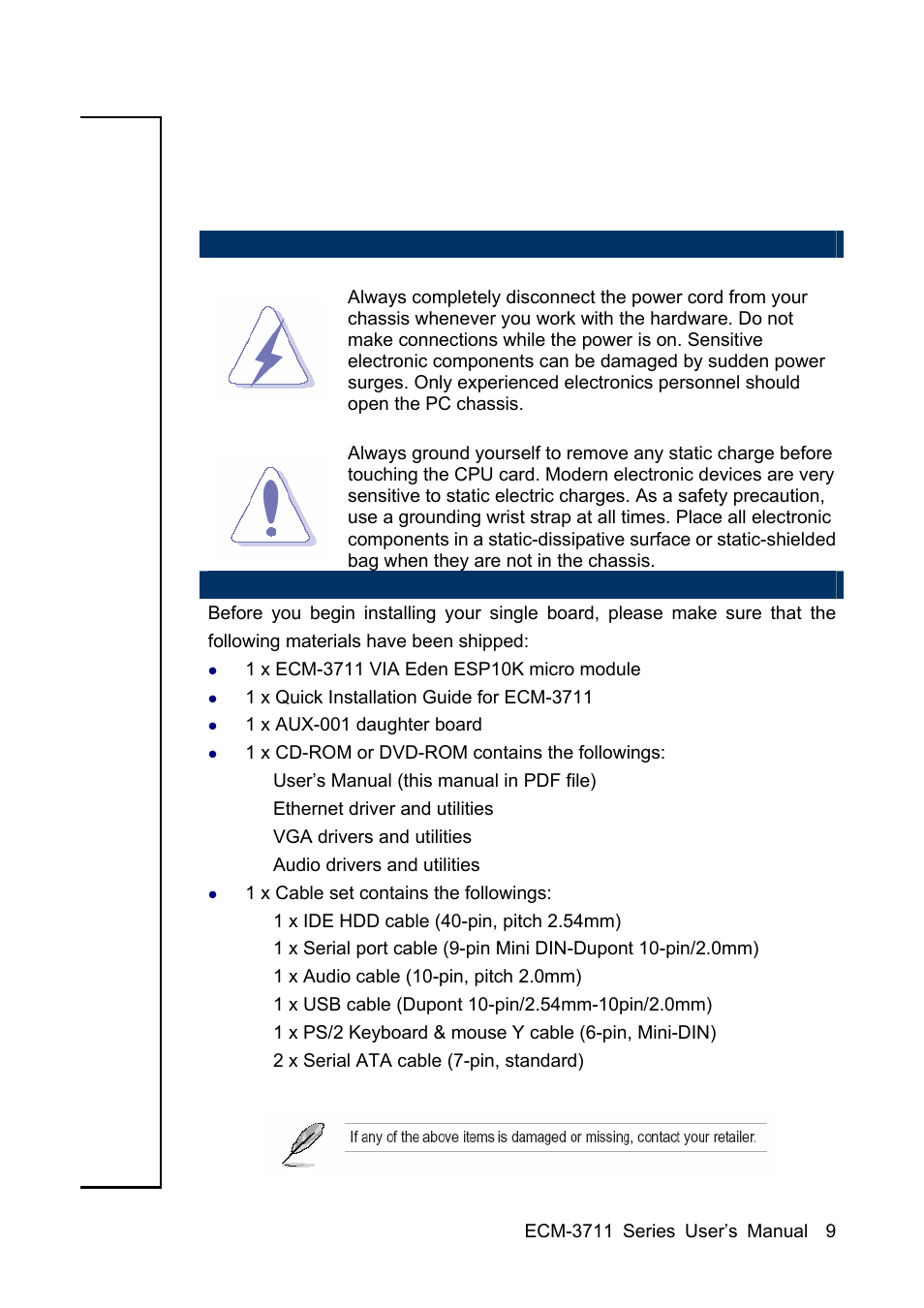 Getting started, 1 safety precautions, 2 packing list | Sony ECM-3711 User Manual | Page 9 / 101
