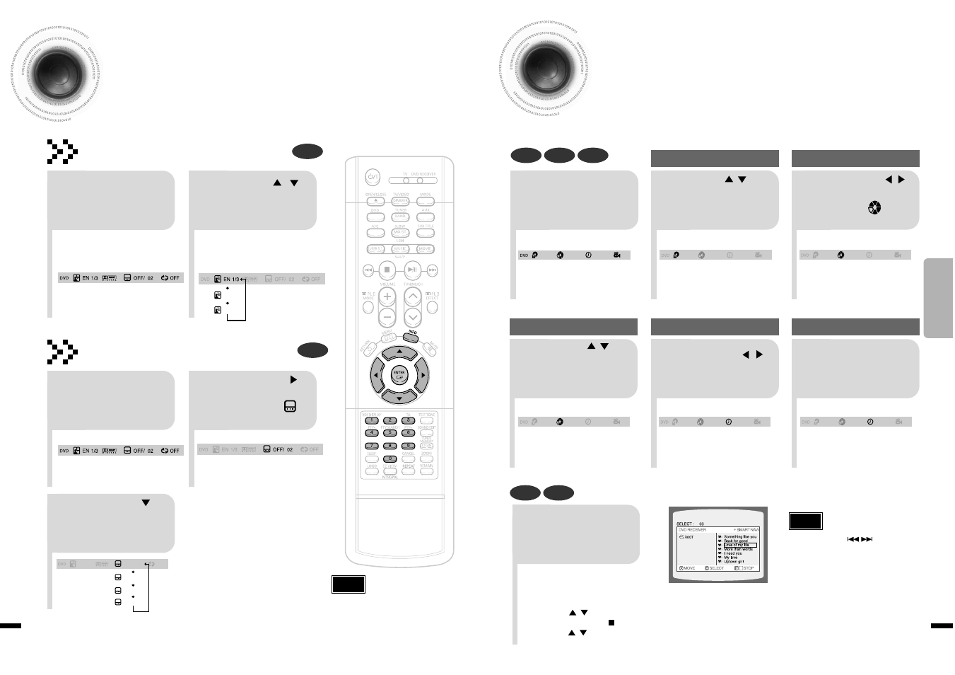 Selecting audio/ subtitle language, Moving directly to a scene/ song, 36 moving directly to a scene/song | 35 selecting audio/subtitle language, Audio language selection function, Subtitle language selection function | Samsung HT-DS1870 User Manual | Page 19 / 40