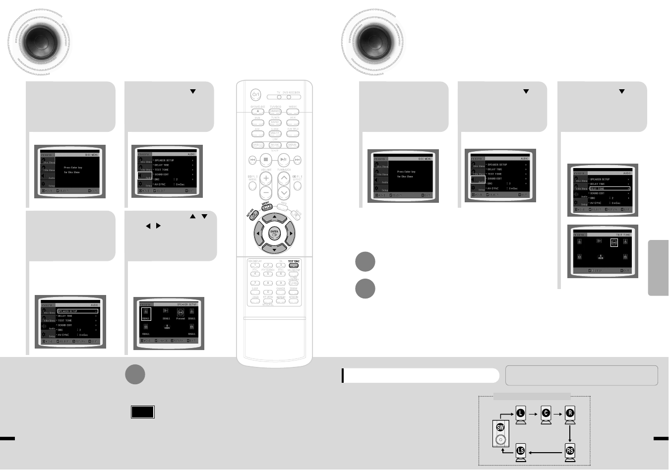 Setting the speaker mode, Setting the test tone | Samsung HT-DS1870 User Manual | Page 27 / 40