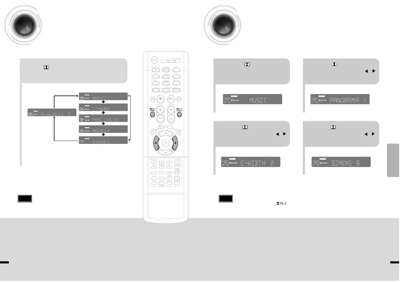 Dolby pro logic ii mode, Dolby pro logic ii effect, 63 64 dolby pro logic ii mode | Press pl ii mode button, Setup | Samsung HT-DS1870 User Manual | Page 33 / 40