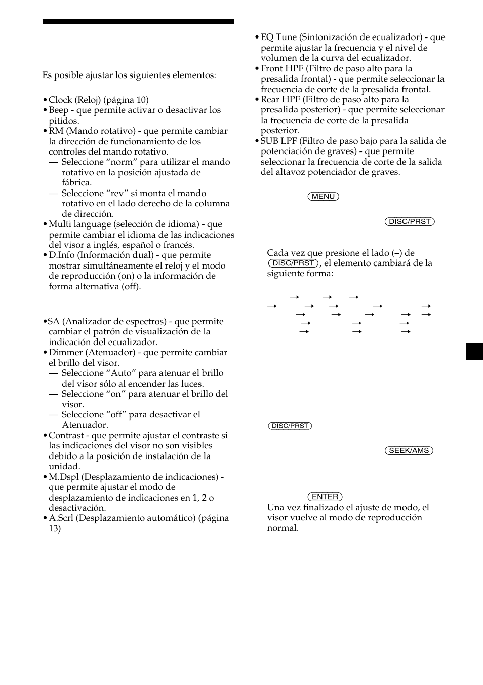 29 cambio de los ajustes de sonido y visualización | Sony MDX-C8500X User Manual | Page 105 / 116